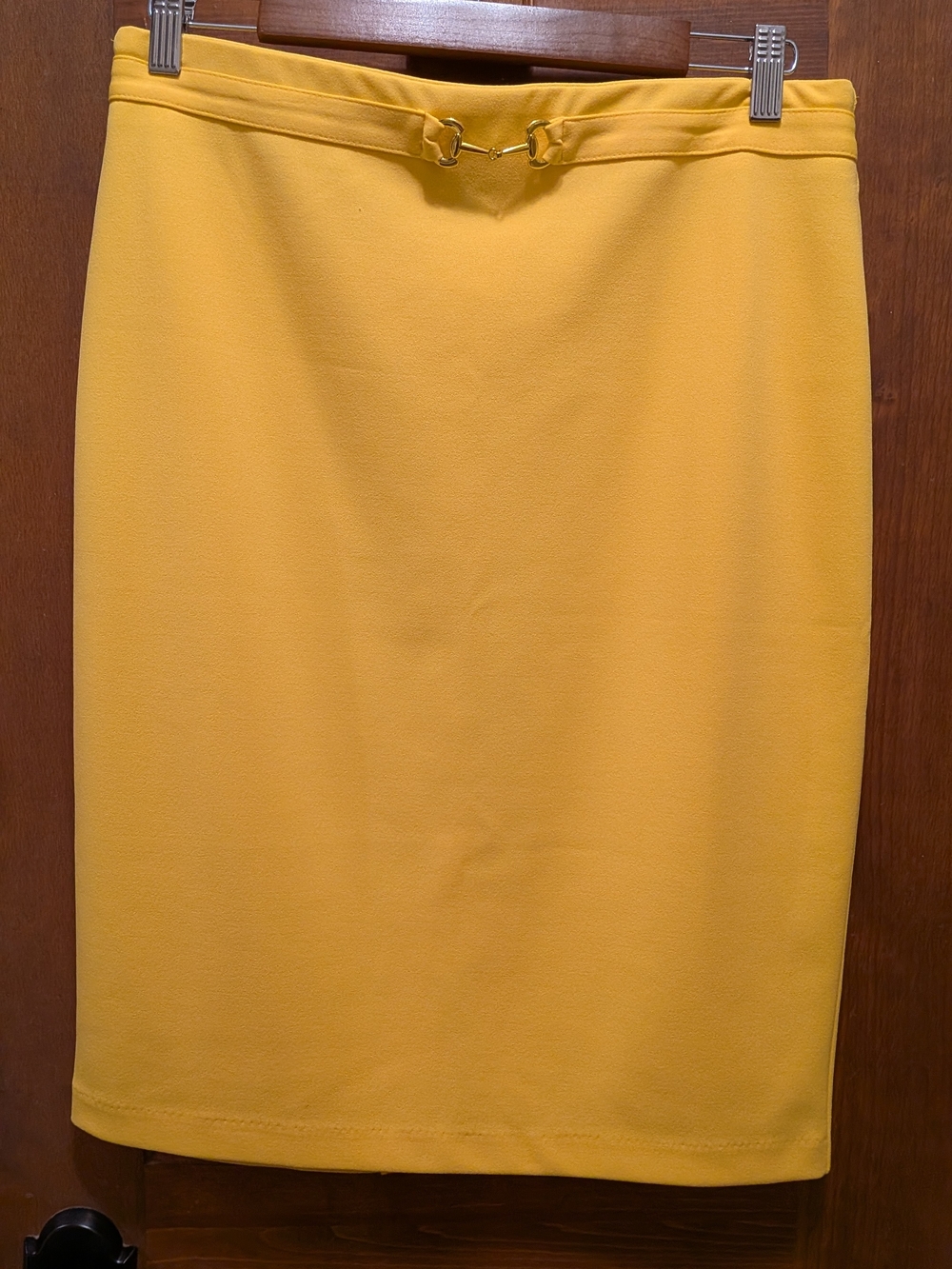 Tailored Yellow Pencil Skirt with Gold Accent Buckle